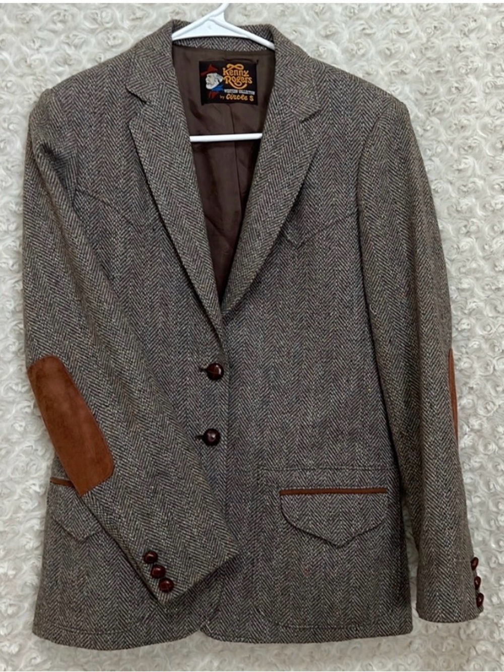 Vintage Kenny Rogers Herringbone Blazer with Suede Elbow Patches